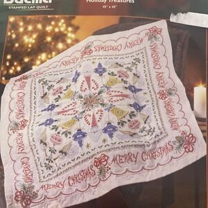 Bucilla Stamped Lap Quilt Kit Holiday Treasures 85312 Christmas Cross Stitch